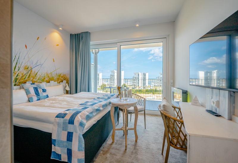 Exklusives Studio Apartment mit Dampfsauna, Kamin, Küche und Balkon im SlowDown Hotel Bottsand an der Ostsee